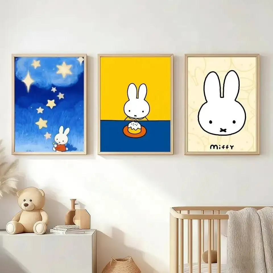 3pcs Cute M-MiffyS-ES Cartoon Poster Frameless Hanging Art Printing Retro Wall Decoration High-Definition Living Room Home Office Gift