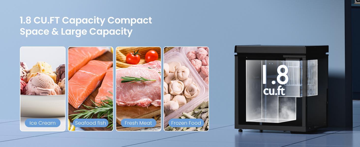 Kismile 3.5 Cubic Feet Chest Freezer with Removable Basket & 7-Grade Adjustable Temperature 6.8°F to -7.6°F for Home Dorm Kitchen Office