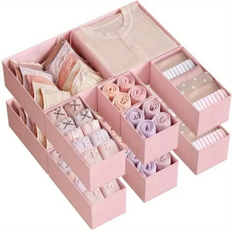 8 Pack Foldable Drawer Organizers, Non-Woven Fabric Underwear Storage Boxes with Dividers, Closet Bins for Socks, Bras, Belts, Scarves and Drawer Organization