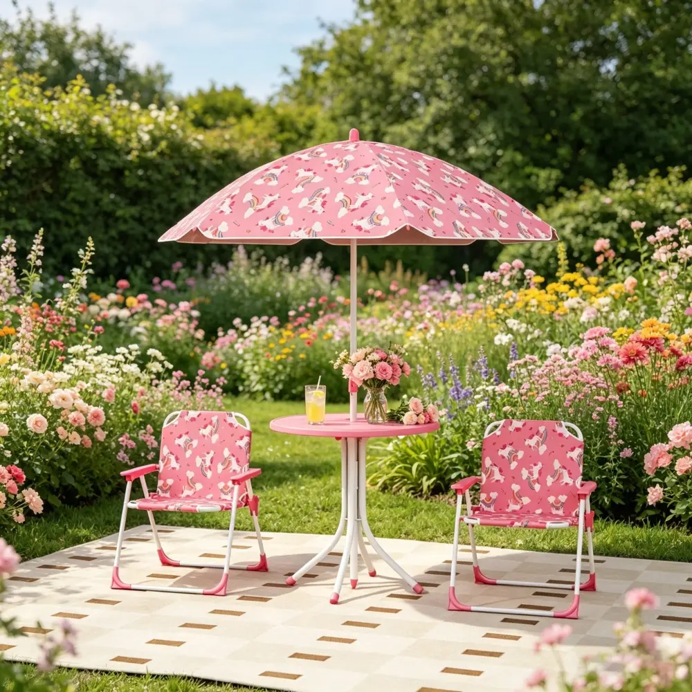 Modern Outdoor Garden Furniture Set, Foldable Chairs & Umbrella Included
