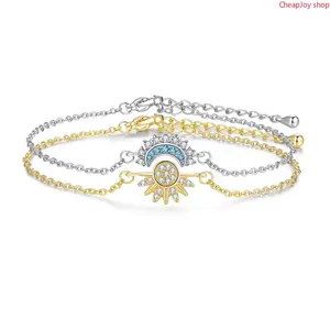 2pcs Sun Moon Bracelet Set Stackable Sparkling Gold Sun Ring & Blue Moon Bracelet for Couples Ideal Friendship Gift Versatile Stylish Accessory