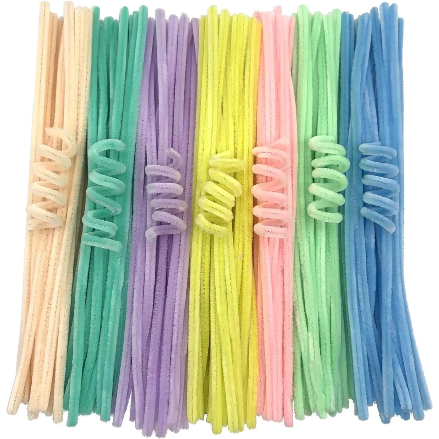 300 count Macaron-Color Pipe Cleaner Craft Set in 7  Colors,Thick Fuzzy Chenille Stem Pipe Cleaners for DIY Craft Flower Projects Holiday Decorations