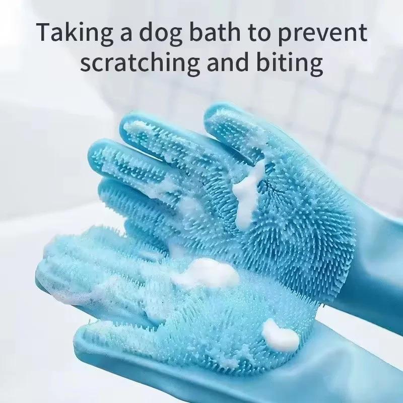 Pet Grooming Bathing Gloves Dog Cat Bathing Shampoo Scrubber Magic Massaging Cleaning Cleanner Sponge Silicon Hair Removal Glove