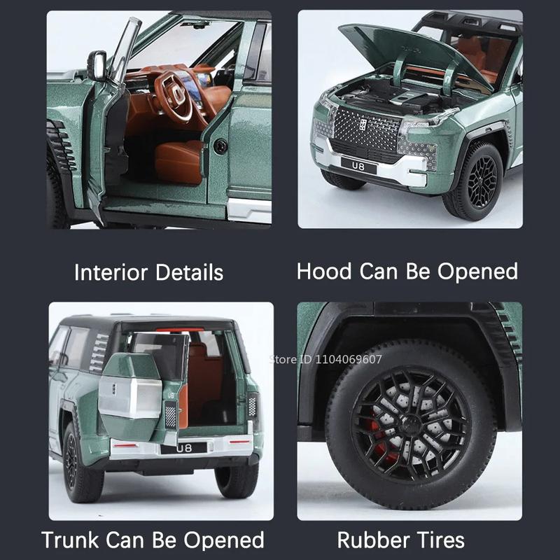 1:24 BYD Wuling U8 Model SUV Car Toy Alloy Die-cast Pull-back 6 Doors Openable Sound Light Off-road Vehicle Boy Gift 1:24 BYD Wuling U8 Model SUV Car Toy Alloy Die-cast Pull-back 6 Doors Openable Sound Light Off-road Vehicle Boy Gift