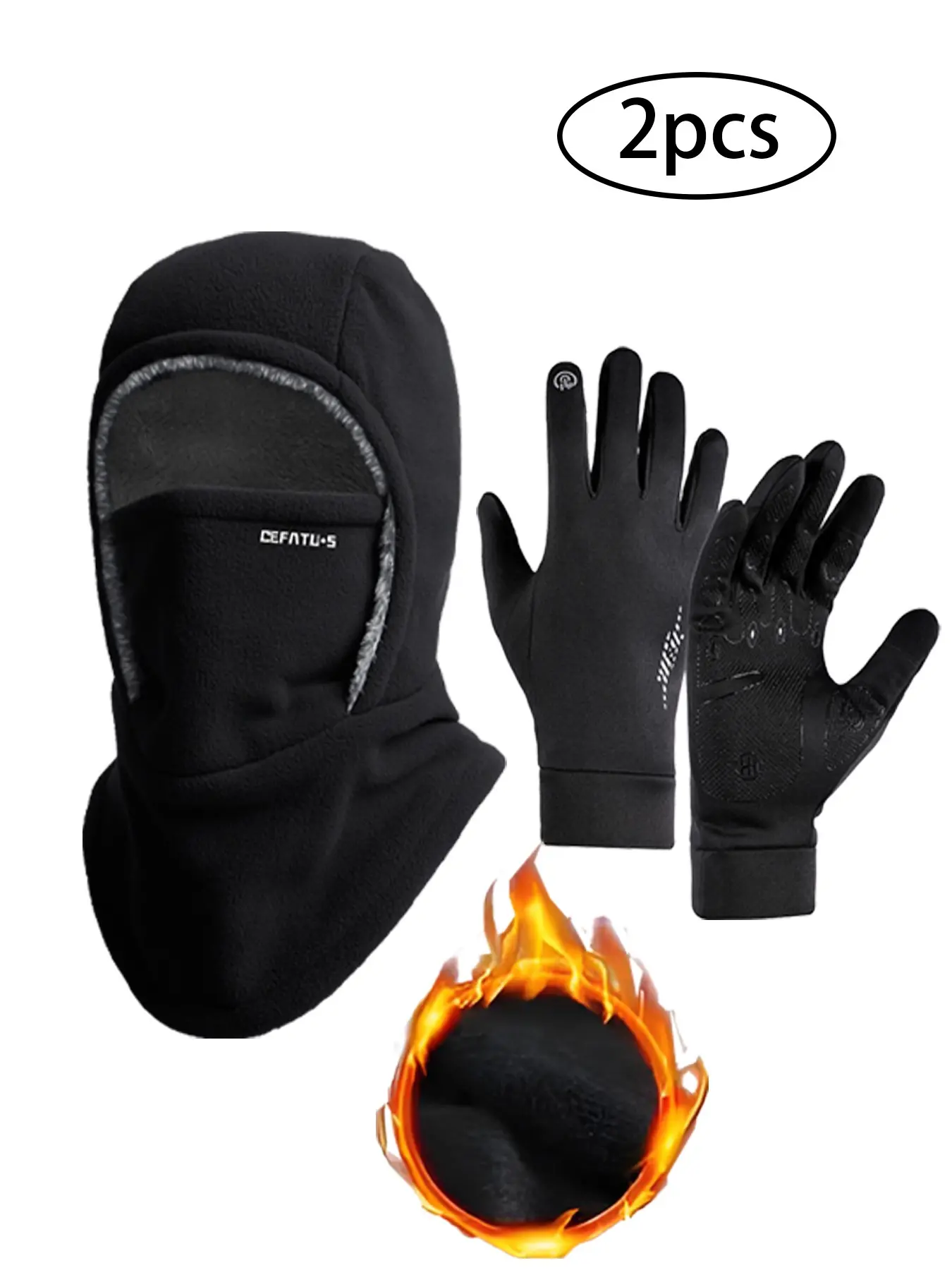 2-piece set of winter warm one-piece hat+touch screen warm gloves Balaclava hat with mask and ear protection, thick material, no air leakage, suitable for outdoor work such as cycling, running, skiing, fishing, etc