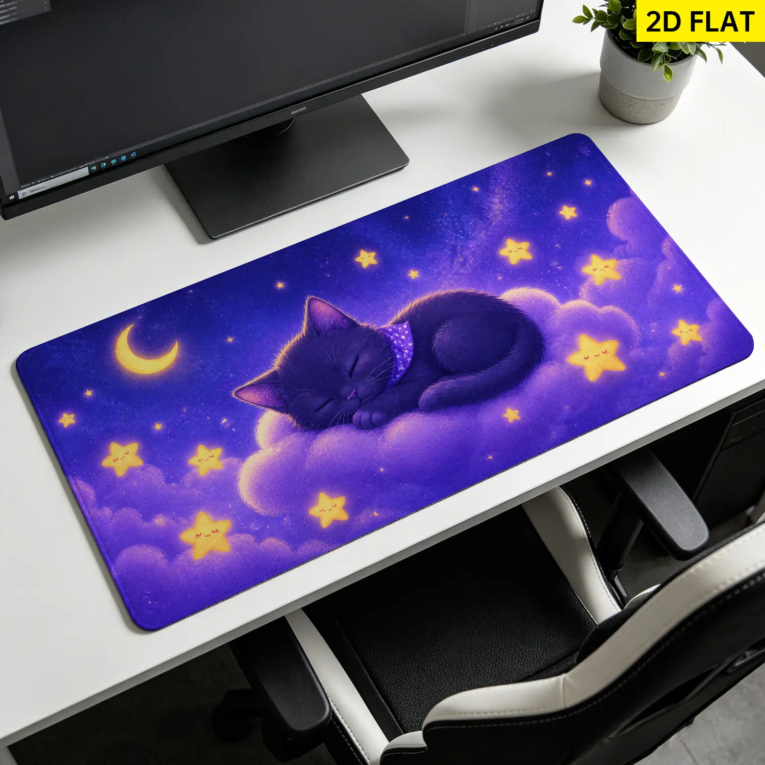 Extra Large dreamy sleeping cat on cloud with stars Mouse PadNon Slip Rubber PadDesktop Decoration Drotection PadWashableLock Edge Multi SizePremium Multipurpose Mousepad For HomeOffice DeskGift for Family and Friends