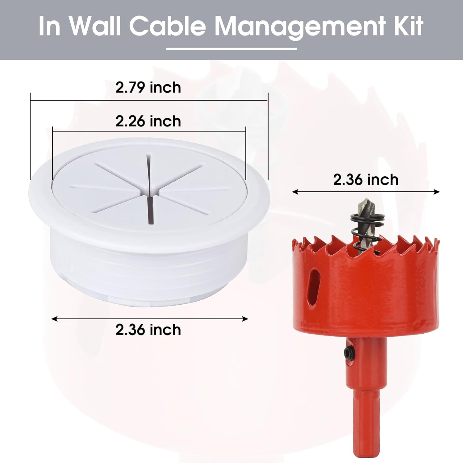 Desk Grommet 2 Inch (50 mm) 2 Pack, TV Cord Hider for Wall Mounted TV,Desk Hole Cover for Cables White, Grommet Hole Cover with Hole  for Wires Cables Through The Countertop