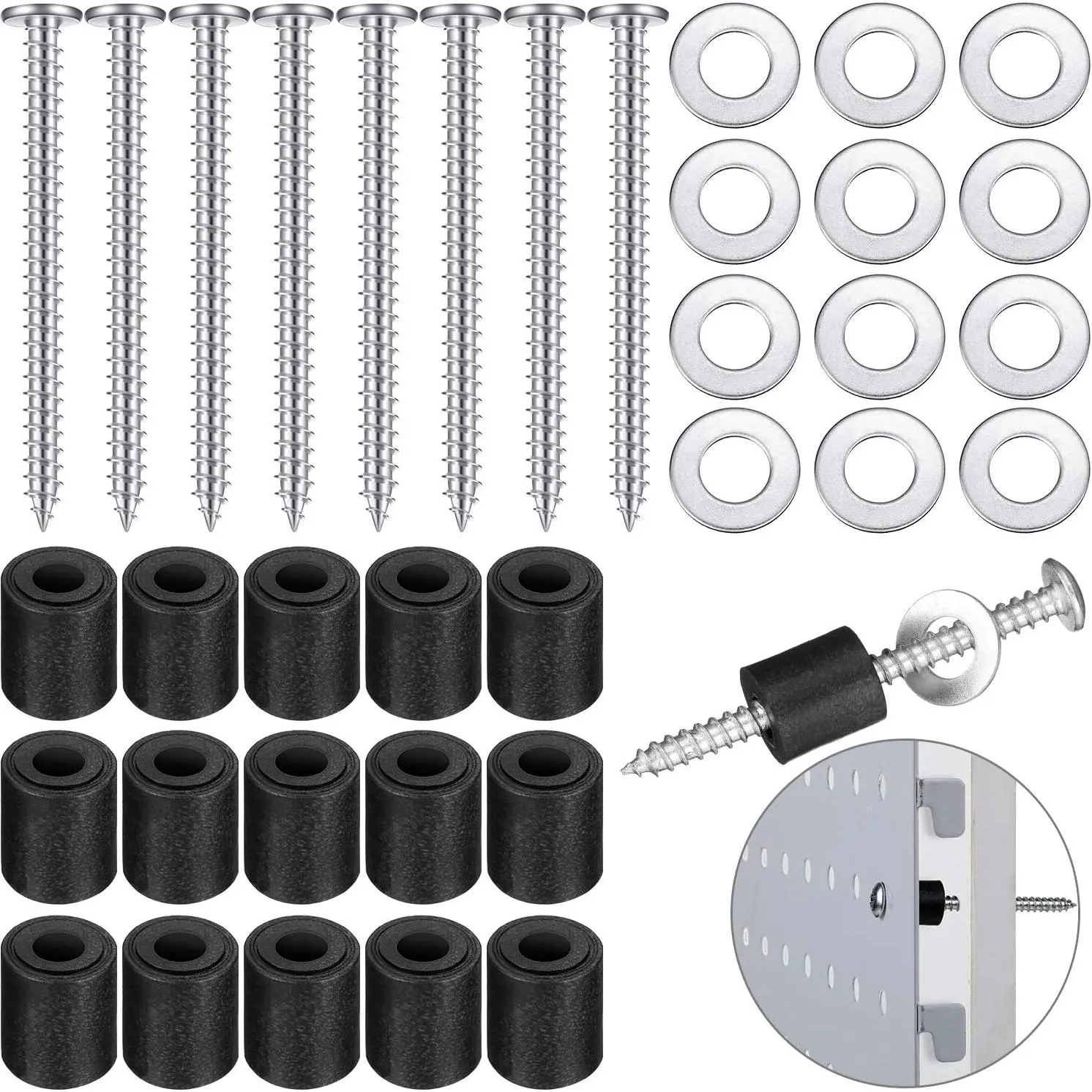 24 Sets Pegboard Spacers Mounting Kit,  Pegboard Includes Screws, Spacers and Washers for 1/8-Inch and 1/4-Inch Pegboard