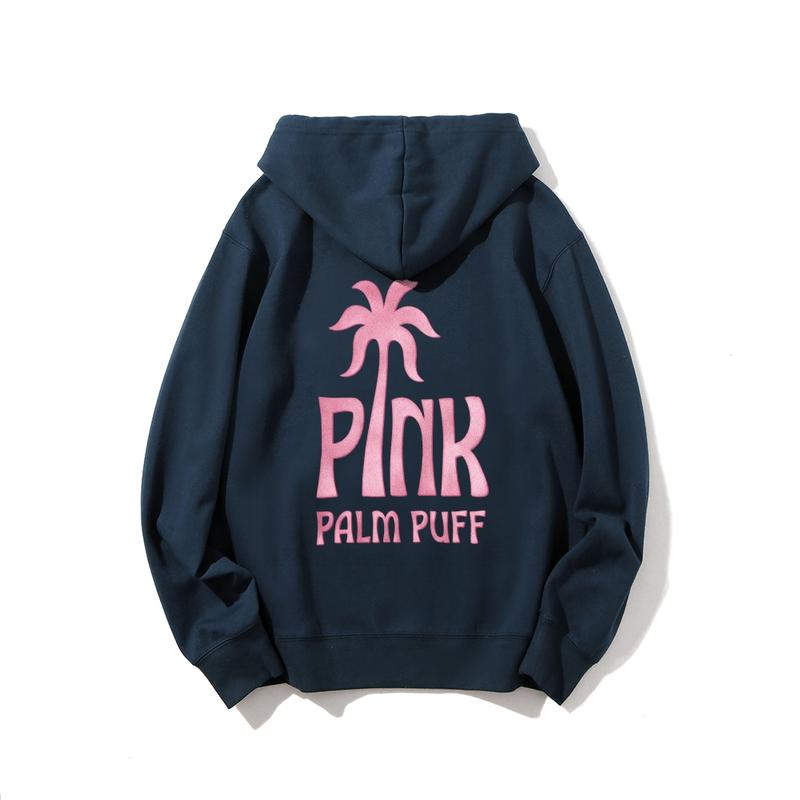 "Pink Palm Puff" Graphic Printed Cotton Hoodie | Casual Top