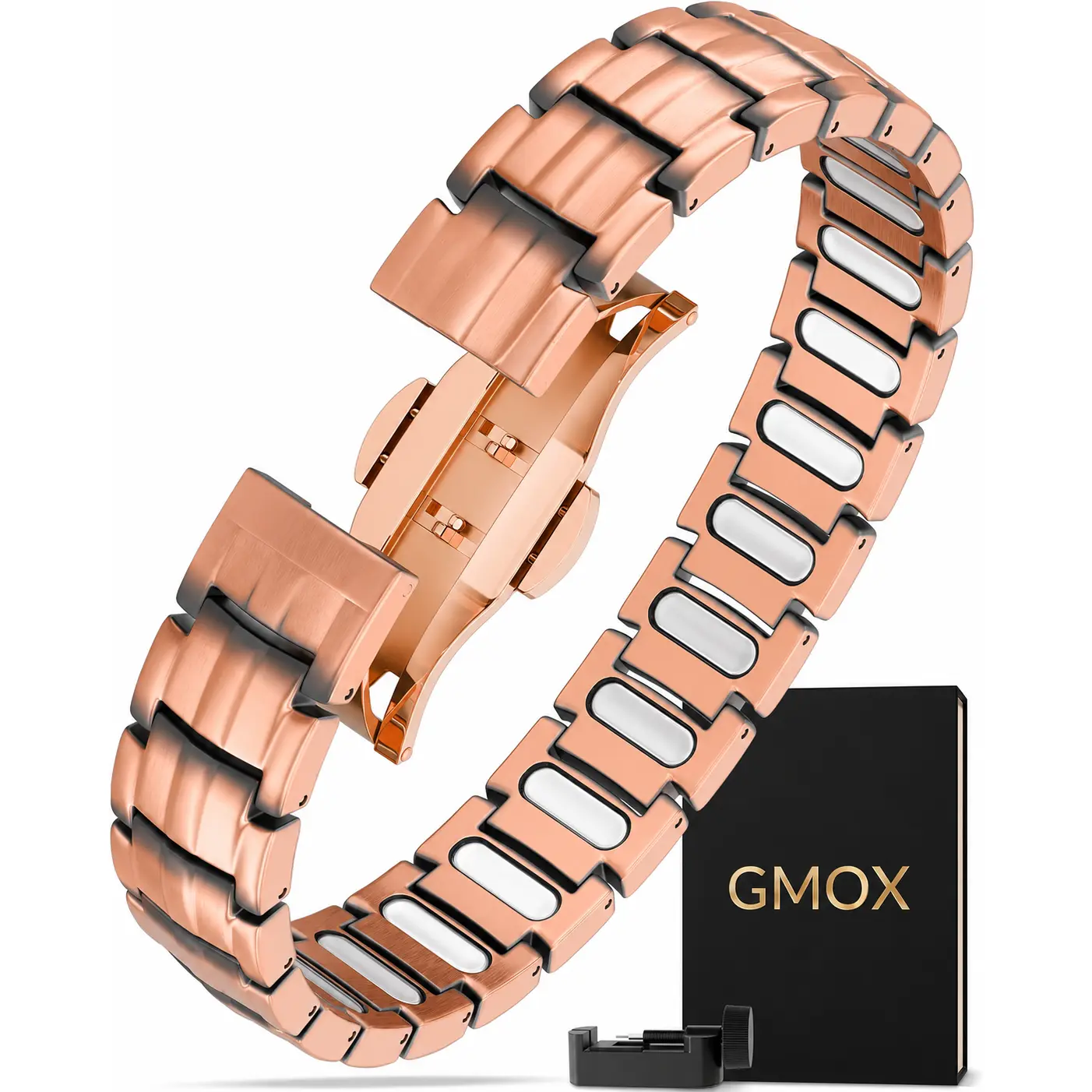 GMOX Pure Copper Magnetic Bracelet for Men, 5000 Gauss Ellipse Magnets, Adjustable Wristband with Butterfly Clasp, Gift for Him