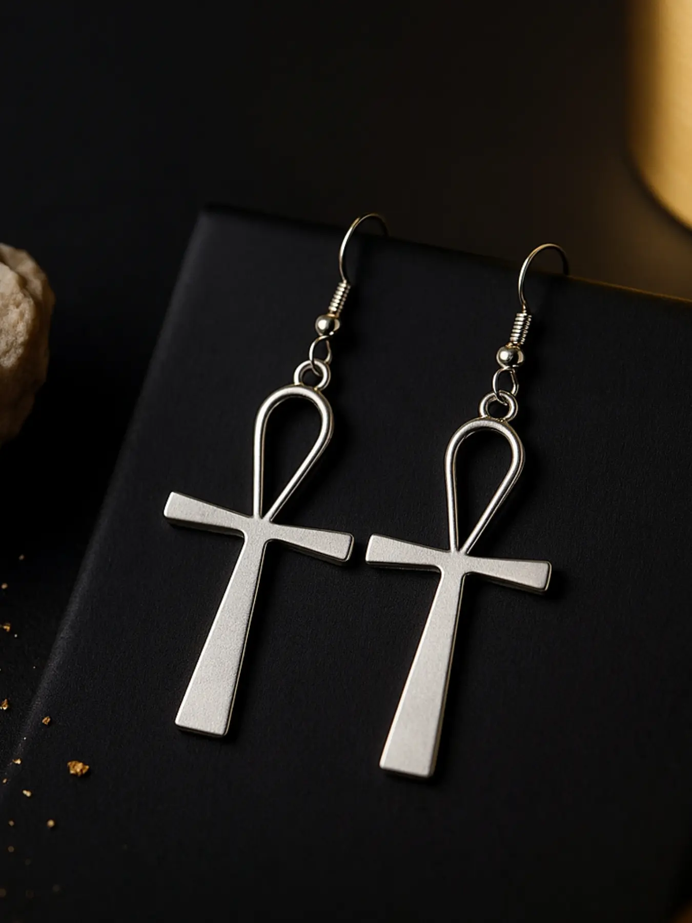 Egyptian Cross Dangle Versatile Earrings for Women & Men, Vintage Jewelry Accessory, Long Festive Gift Idea, Unisex Fashion Statement Piece