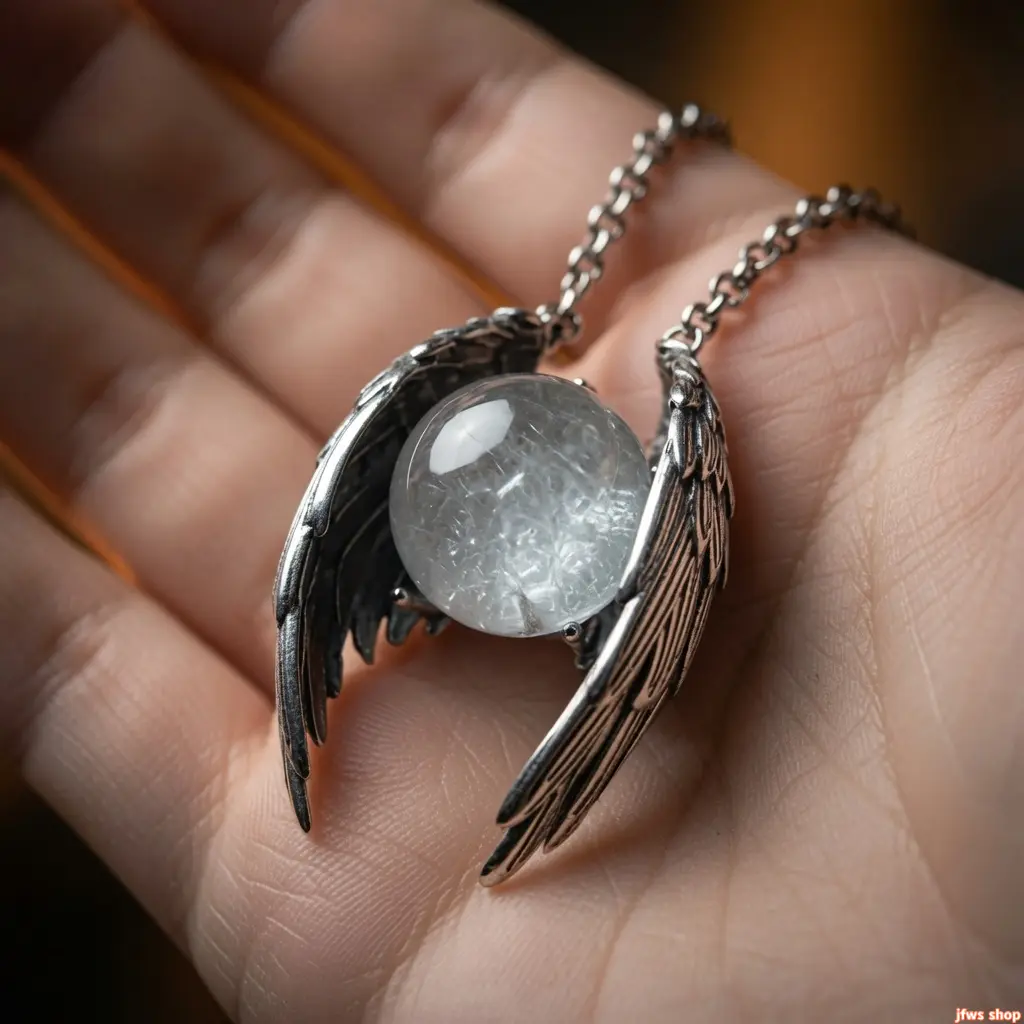 Whimsical Ghost Wings Crystal Retro Statement Pendant Necklace for Men Women European American Fashion Jewelry Lightweight Durable Unique Design Sports Outdoor Versatile Daily Wear Adult Gift Travel Vacation Party US Design
