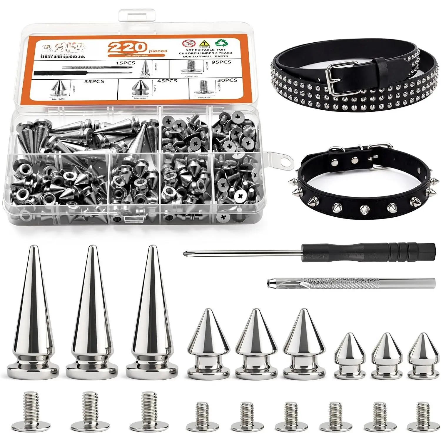 220 count Studs for , 3 Sizes Cone Spikes Metal Tree Spikes