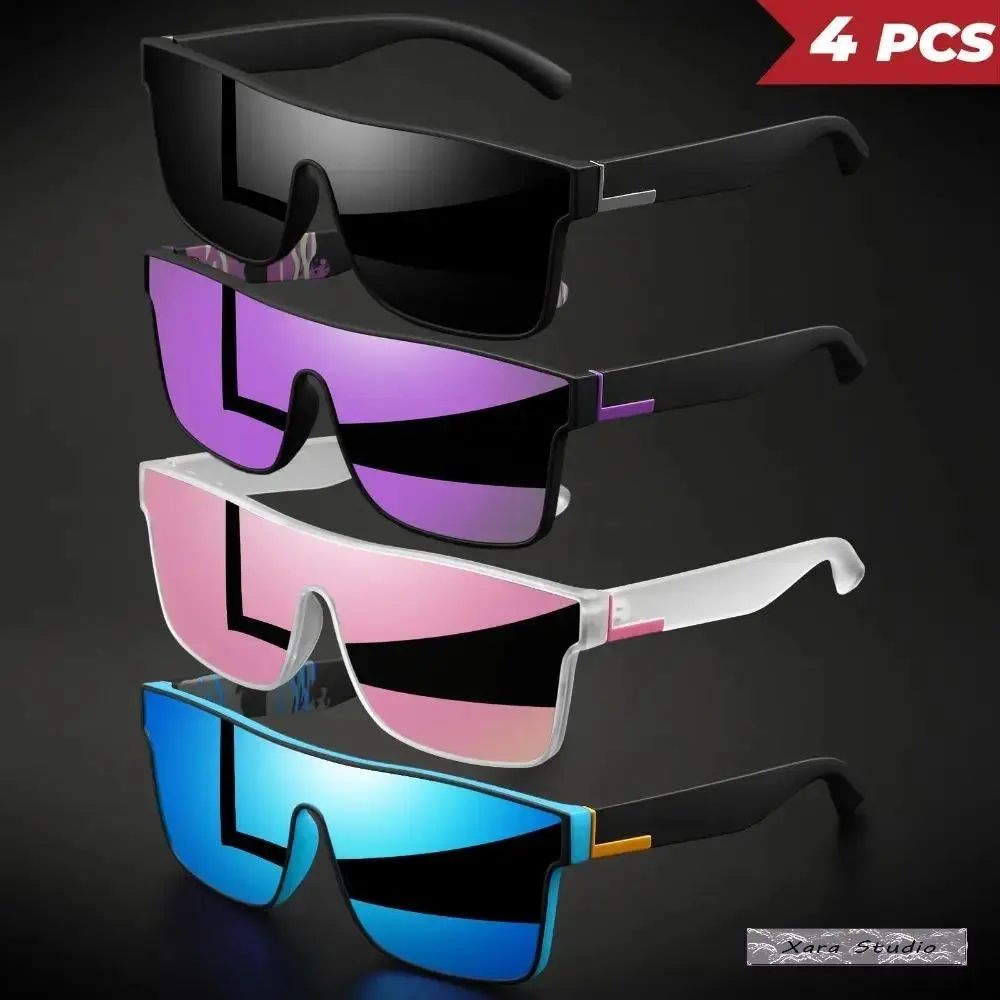 4-Pack Colorful Square Sports Sunglasses for Men & Women – Polarized UV400 Protection, Anti-Glare One-Piece Lens, Comfortable Fit, Perfect for Cycling, Hiking, Daily Wear & Outdoor Activities