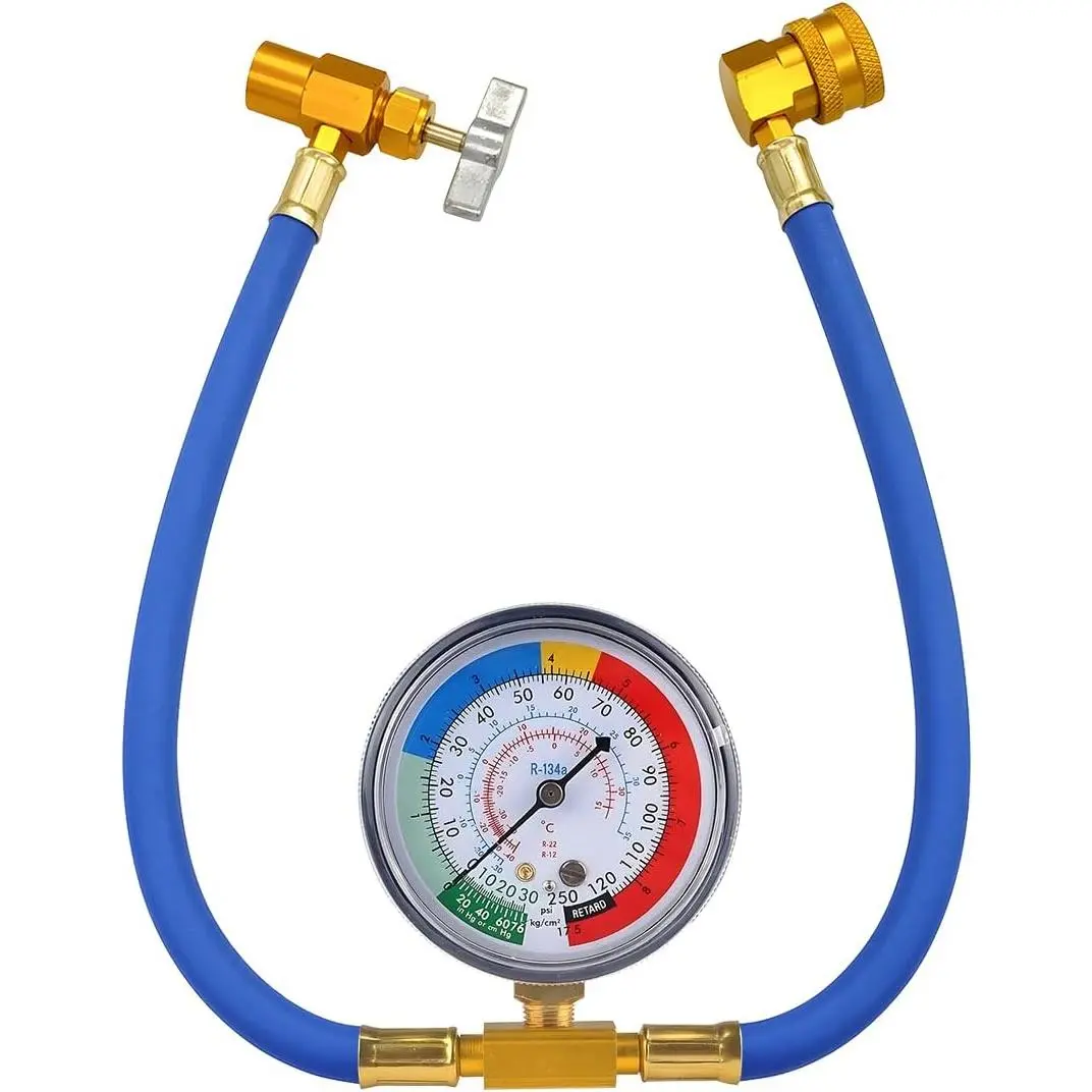 Car AC Refrigerant Charge Hose Kit, Air Conditioning Charge Hose with Gauge & 1/2 Dispensing Valve, Vehicle Refrigerant Recharge Measuring Accessories, Universal Fit
