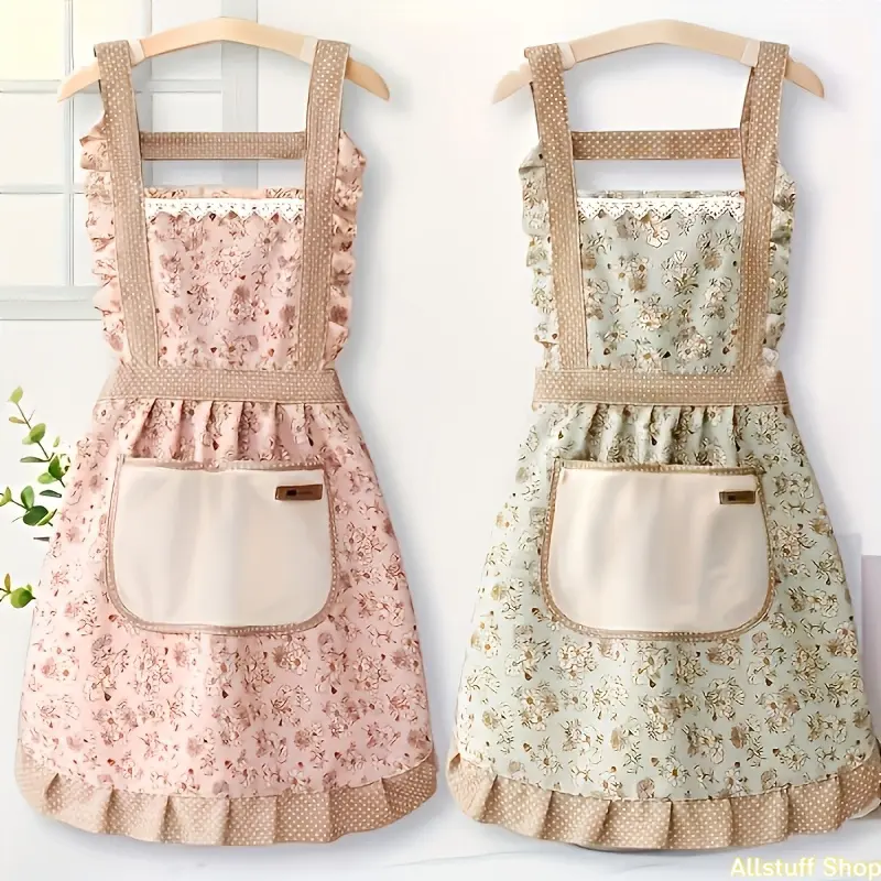 1pc Floral Princess Apron, Adjustable H-Strap, Hand Towel Pocket, Random Floral Color, Polyester - Perfect for Cooking, Baking, Flowers, Princess, Apron, Adjustable Straps, Restaurant Chef Apron Uniform, Kitchen Supplies tiktokshopbacktoschool