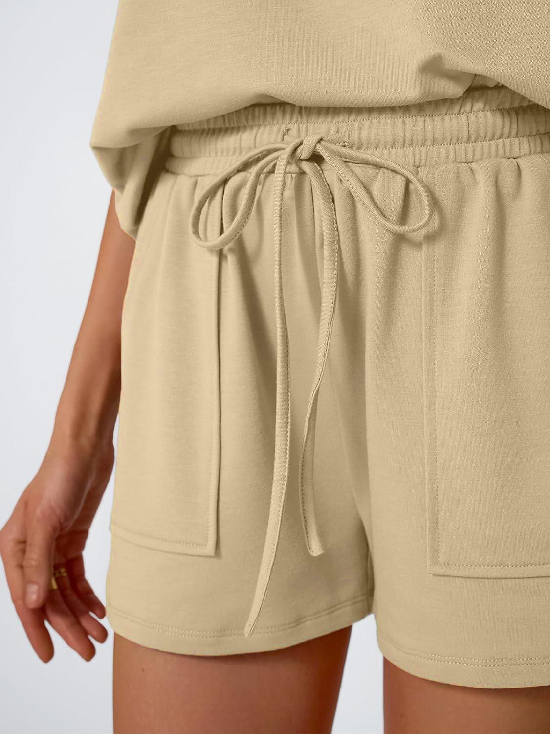 Women's 2-Piece Lounge Set - Sleeveless Cap Sleeve Top & Drawstring Pocket Shorts