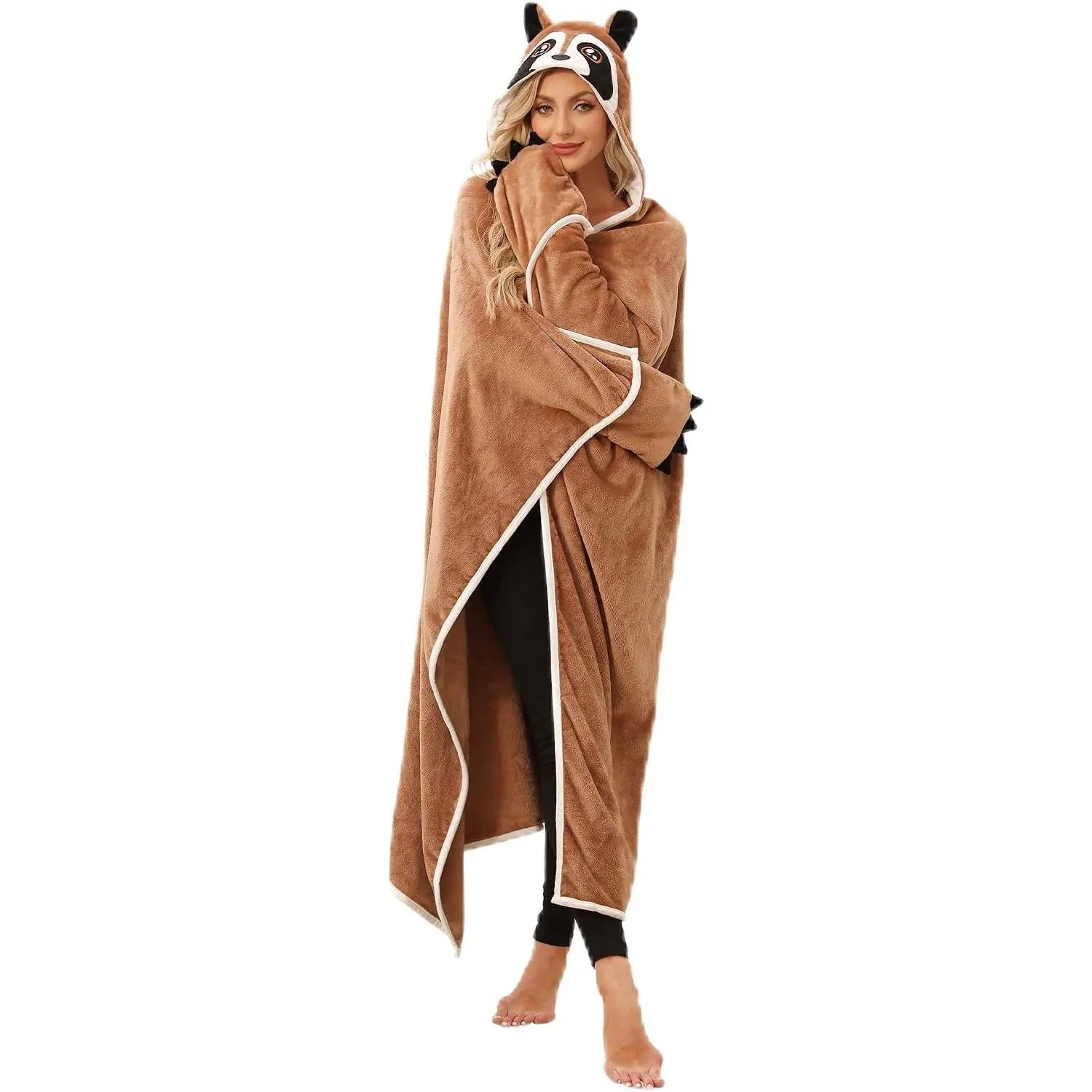 Wearable Hooded Blanket for Adults,Super Soft Warm Hoodie Wrap Plush Flannel Cloak Gifts for Women Men