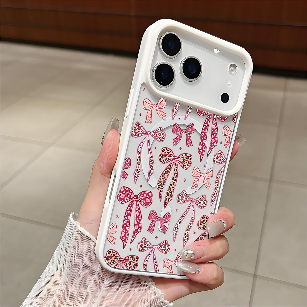 Leopard Bow Pattern Clear Magnetic Phone Case, Compatible with MagSafe Silicone Bumper Protective Cover For iPhone X 11 12 13 14 15 16 17 Pro Max Plus