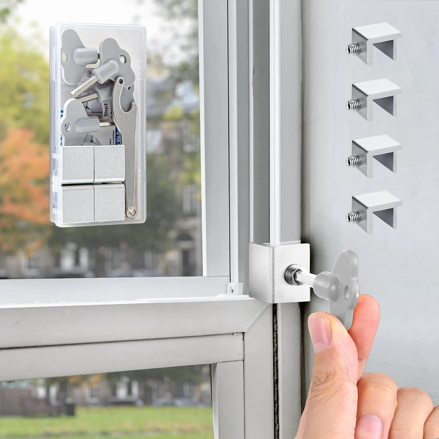 [4 Sets] Sliding Window Lock with Key  Alloy Adjustable  Lock () Single Hole Quick Installation Anti- and Anti- Suitable for Vertical/Horizontal Windows