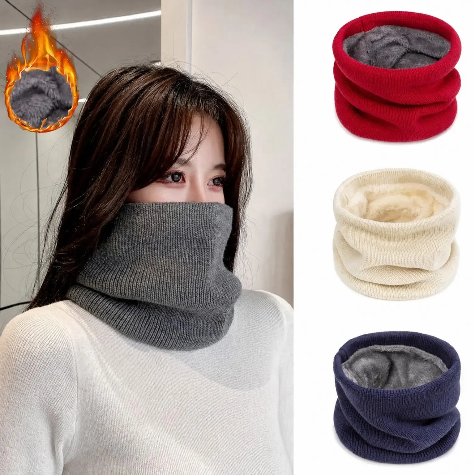 Winter cycling scarf neck cover wool pullover knitted cervical vertebrae protection scarf plus velvet men and women's same style neck cover to keep warm