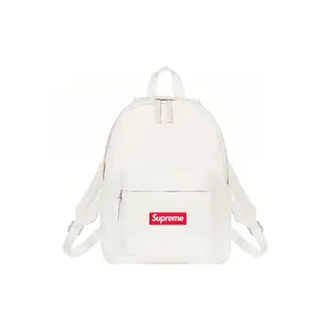 Supreme FW21 Classic Logo Canvas Backpack – Unisex Minimalist Style in White and Black