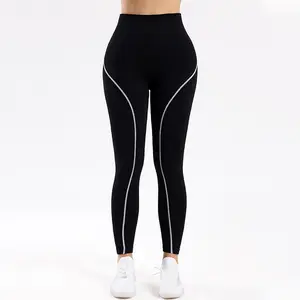 2026 Trendy Color Block High Waist Ribbed Leggings for Women, Butt Lifting Seamless Workout Pants, Tight Running Gym Athletic Tummy Control Yoga Pants