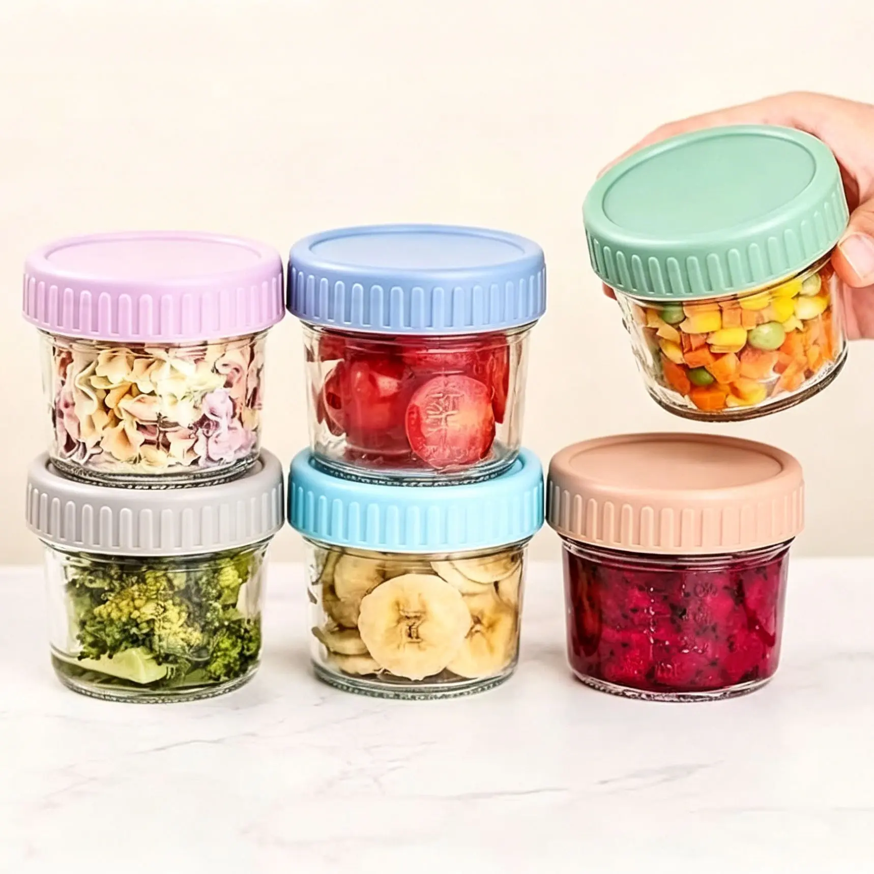 6 Pack Glass Baby Food Storage Containers, Leakproof Kitchen Containers, 4oz Reusable Airtight Leakproof Sealed Baby Food Jars with Lids, Food Preservation Boxes, Ideal for Storing Baby Puree, Snacks, Suitable for Home Refrigeration and Outdoor Carrying