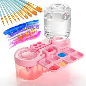 3rd Gen Paint Brush Cleaner Tool, Water Circulation Paint Brush Washer, Portable Painting Station for Beginners Artists & Adults, Indoor & Outdoor Use, Bonus 10 Paint Brushes