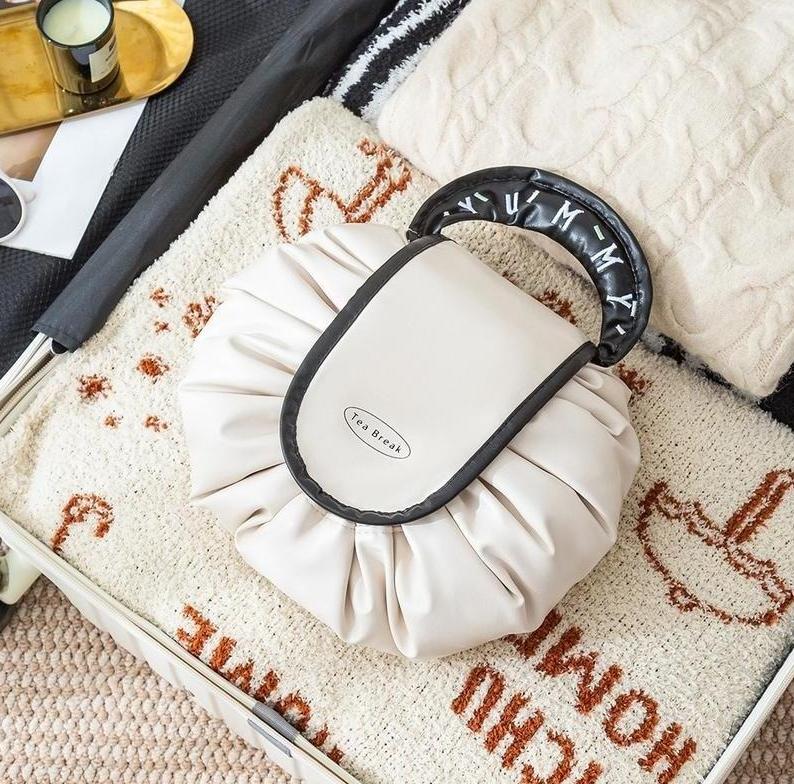 Chic Foldable Portable Makeup Organizer | Water-Resistant With Handle | Multi-Pocket for Skincare Cosmetics Daily Vanity Bathroom