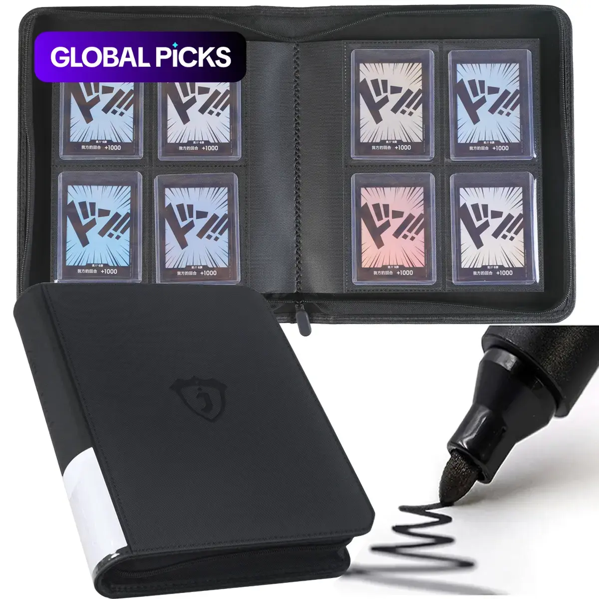 Toploader Binder Trading Card Holder, Trading Card Album, Holds Up to 128 Cards, 4 Pocket Design with Sleeves for 3x4 Inch Rigid Toploaders, Durable Case, Trading Card Storage #GLOBAL PICKS