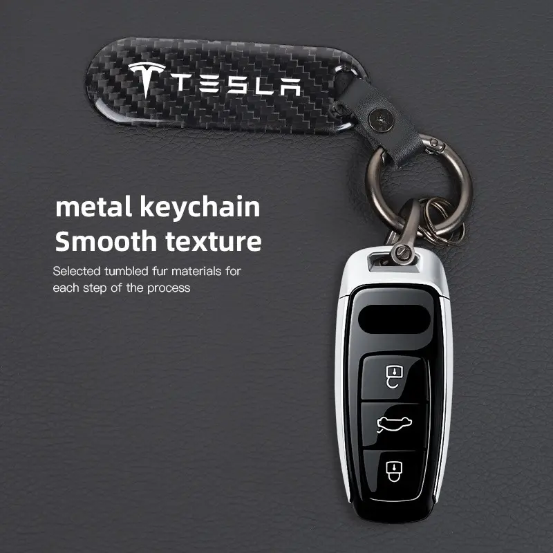 1Pcs Carbon Fiber Key Chain Car Key High Grade Keyring For Tesla Model 3 Model S Model X Model Y Cybertruck Roadster SpaceX