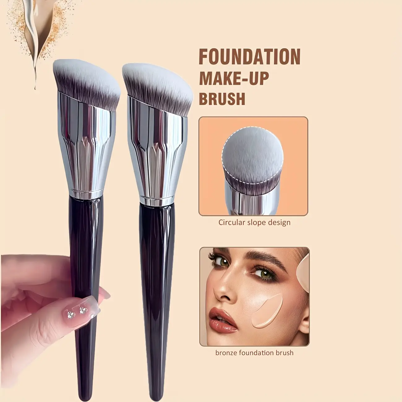 2Pcs Professional Large-angle Foundation Brush, Makeup Brushes, Synthetic Fiber, Fragrance-free, Suitable for All Skin Types, Ideal for Grooming and Fusion, with High-strength Plastic Synthetic Handle, Light and Durable