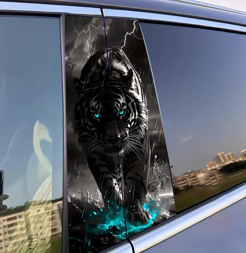 Pack of 2, Tiger Lightning Car Stickers, Fantasy Rain King Theme, Self-adhesive Waterproof Scratch-proof, Suitable for B-pillar and Doors, Glass Metal/Plastic Surface, Cover Scratches, Car Decoration Sticker