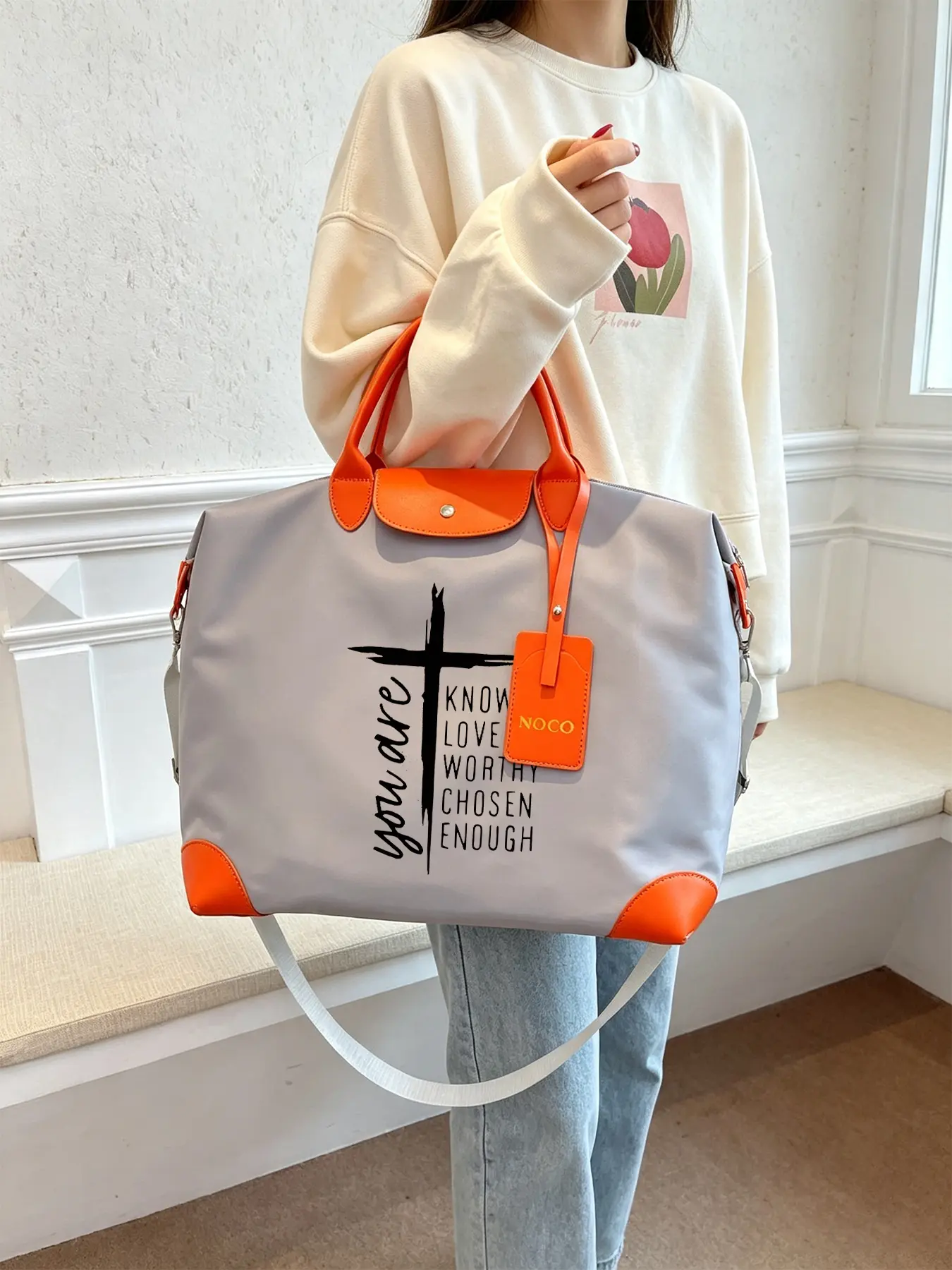 Faith Cross Pattern Handbag, Durable and Large-capacity Tote Bag, Can Be Carried By Hand or Worn Crossbody, Suitable for Work and Daily Commuting, and An Excellent Gift Choice