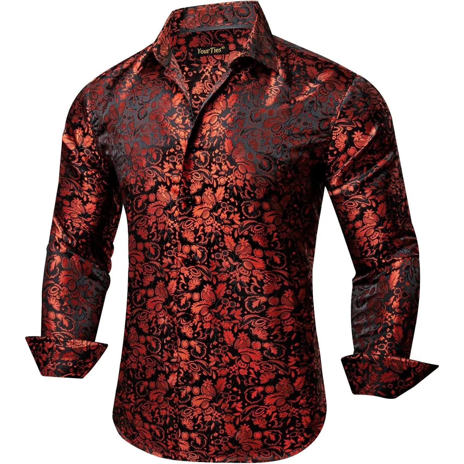 Mens Silk Paisley Dress Shirt Floral Button Down Shirt Jacquard Long Sleeve Regular Causal Wedding Party Prom Luxury