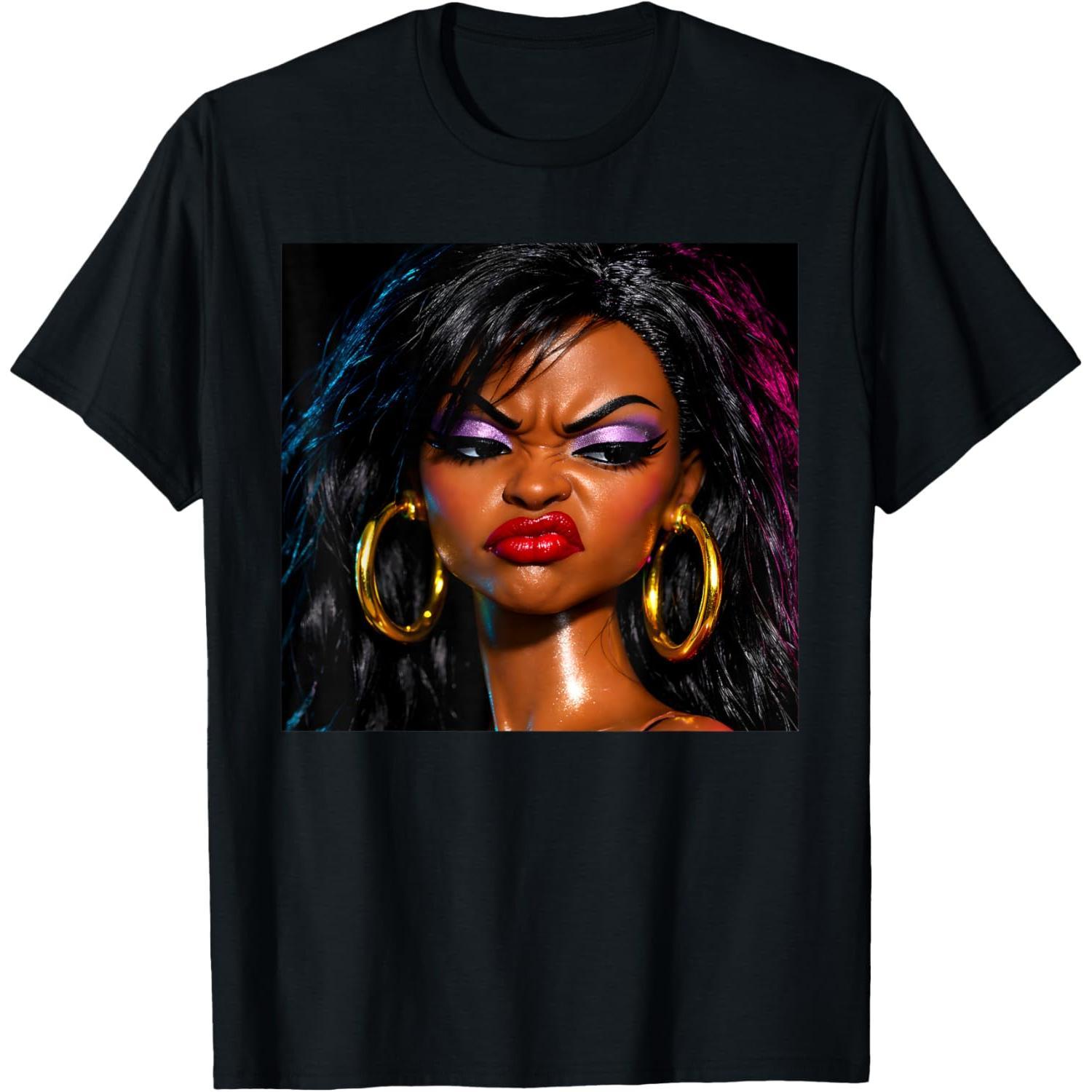 Retro Angry Disgusted Black Doll Face Meme Funny Men Women T-Shirt