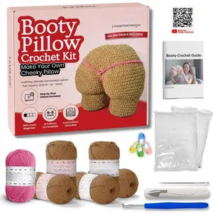 Crochet Pillow Kit for Beginners - Easy DIY Crochet Starter Kit with Pre-Started Yarn & Step-by-Step Video Tutorials - Learn to Crochet Kit  for Women & Men