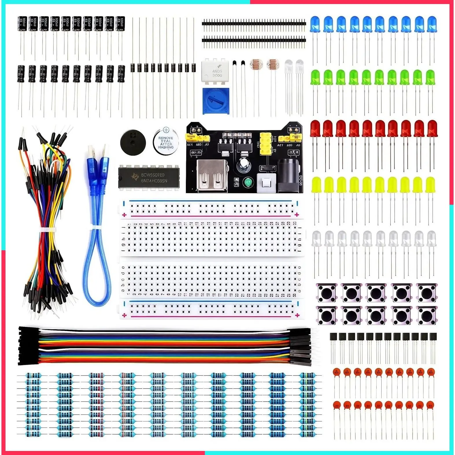 Electronics Basic Starter Kit with Power Supply Module, Breadboard, Jumper Wires, LEDs, Resistors, 300+ Components for DIY Electronic Projects