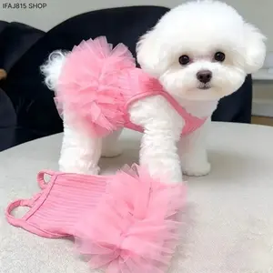 Extra Small Pet Tutu Dress with Harness - Lightweight Airy Materials, Easy Dressing, Enhances Ventilation, Free From CA Prop 65 Chemicals, Sleeveless Princess Outfit for Small Dogs/Cats, Ideal for Walks, Parties, Daily Wear