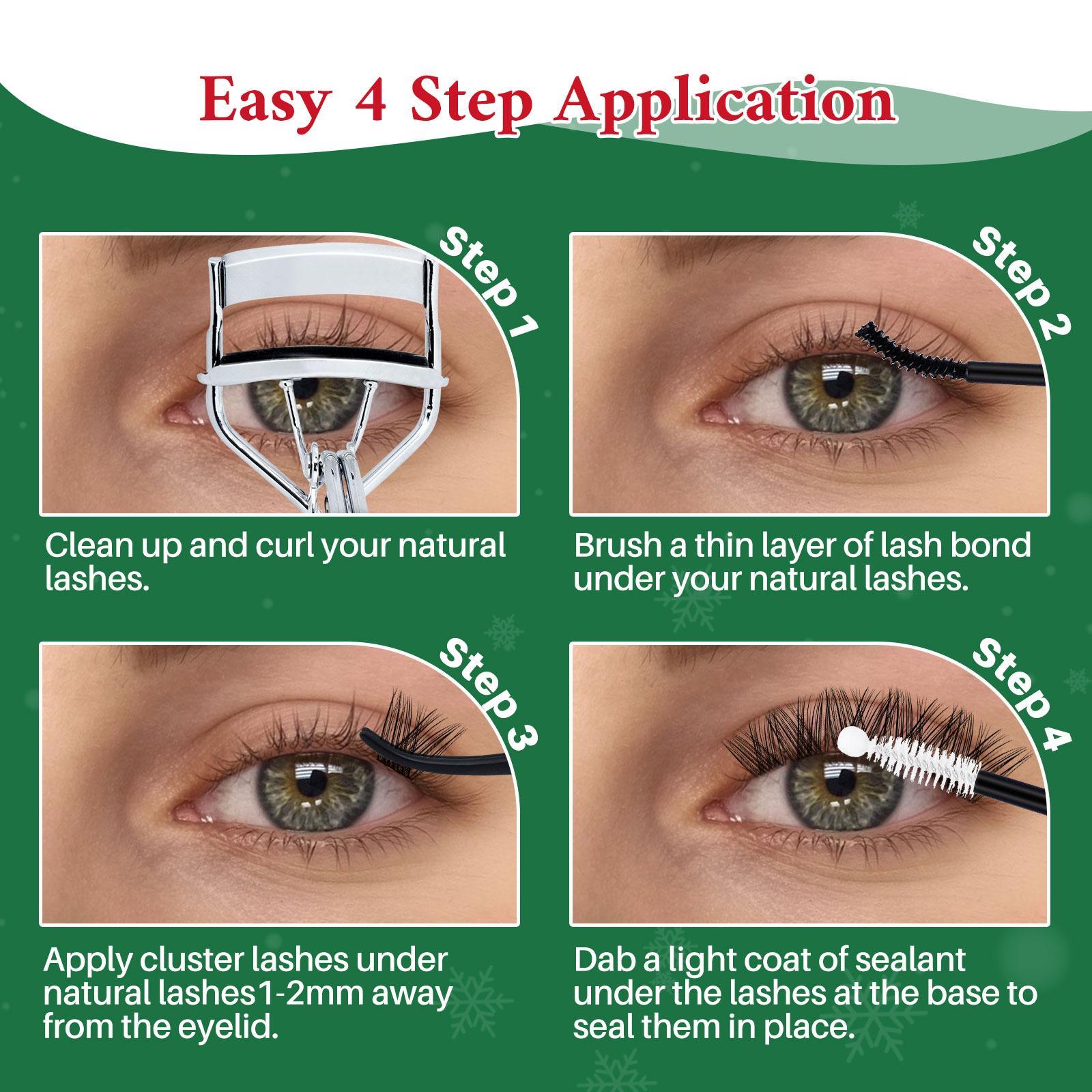 LASHSUN CHRISTMAS GIFT 10PCS Kit , D Curl 8-16mm DIY Lash Clusters Kit Multi-Type Lash Volume Eyelash Clusters with Bond&Seal Lash Remover Lash Brush Tweezers DIY Eyelashes Kit