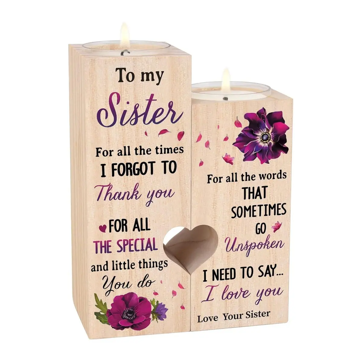 Personalized Candle Holder Decor - Unique Festive Light Room Decor Gift for Sister, Birthday & Christmas Present from Sister (Home & Party Supplies), To My Sister