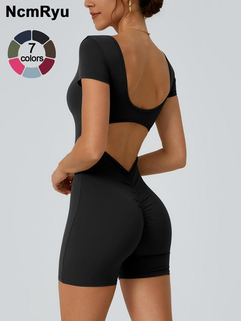 2024 Summer New Women's Slim Hip Lifting Sporty Jumpsuit Sexy Backless Short Sleeveless  Bodysuit Sportswear Jumpsuits