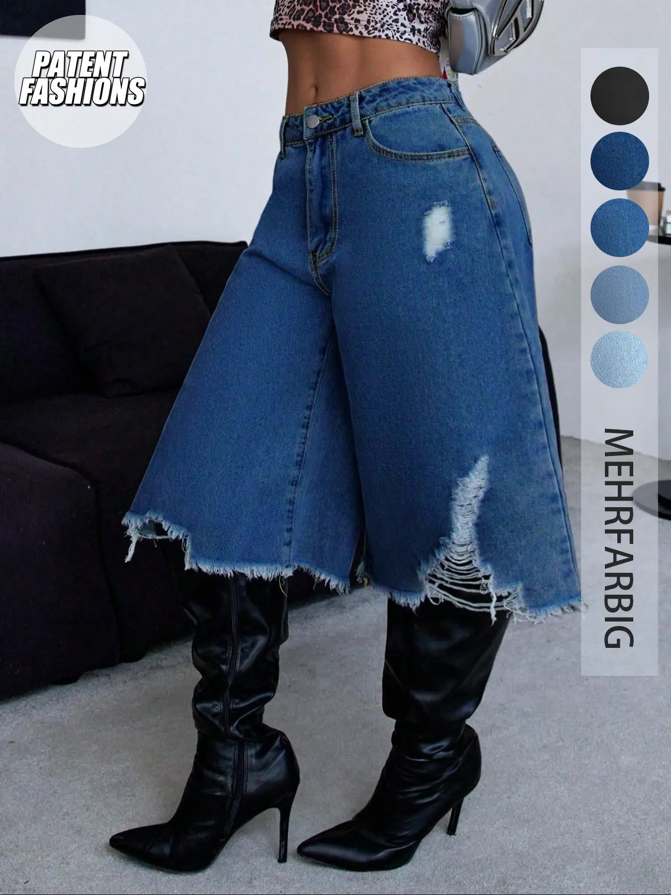 Women's High Waist Ripped Button-Fly Denim Shorts, Vintage Wash Design with Pockets, Casual Chic Summer Beach Wear, Bottoms