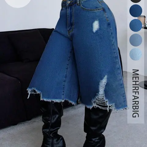 Women's High Waist Ripped Button-Fly Denim Shorts, Vintage Wash Design with Pockets, Casual Chic Summer Beach Wear, Bottoms
