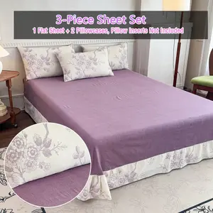 3pc Linen Bed Sheet Set, Soft and Comfortable, Breathable and Skin-Friendly, Suitable for All Seasons, Ideal for Bedroom and Guest Room