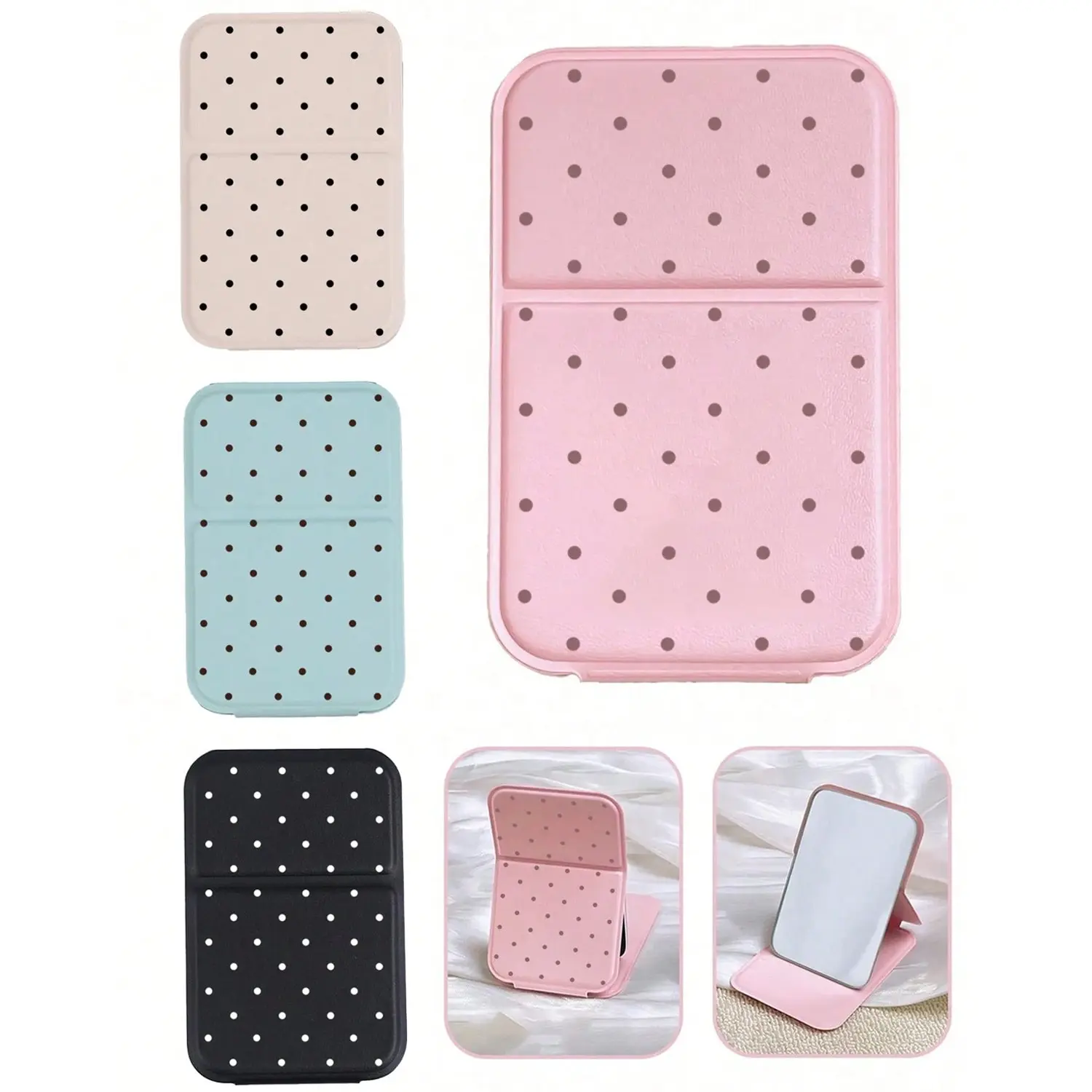 New Colorful Polka Dot Mini Foldable Portable Makeup Mirror, Portable Folding Mirror, With Stand Design, Suitable For Travel And Daily Use, Minimalist Style Desktop Foldable Makeup Mirror, Back To School Essential, Gift For Friends, Family