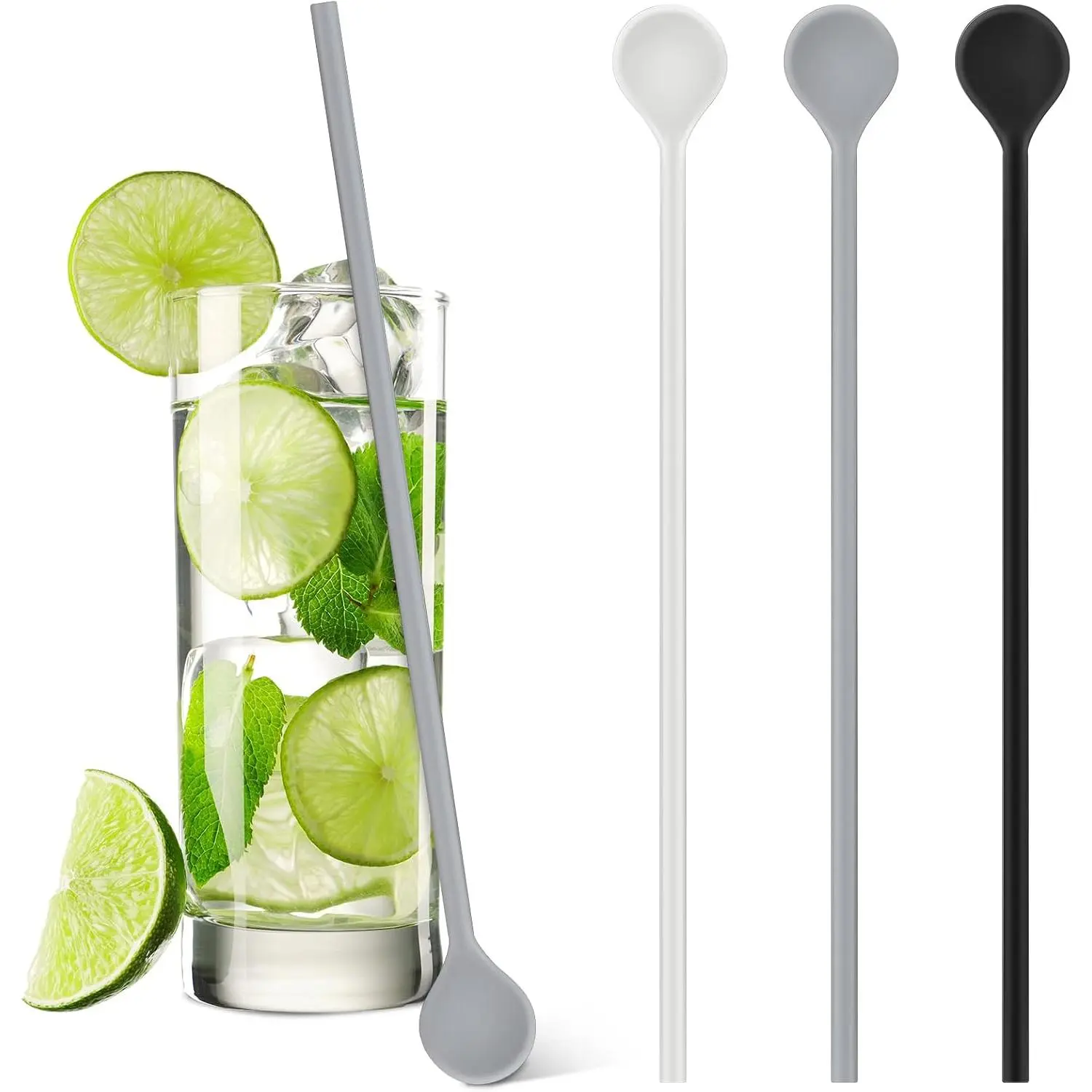 3 count 10"  Stirrer Stick Spoon  Long  Coffee Stirrers Iced  Spoon Swizzle Stirs Stick Multipurpose for  Beverage Formula Mixing Milk(Black,White,Grey)