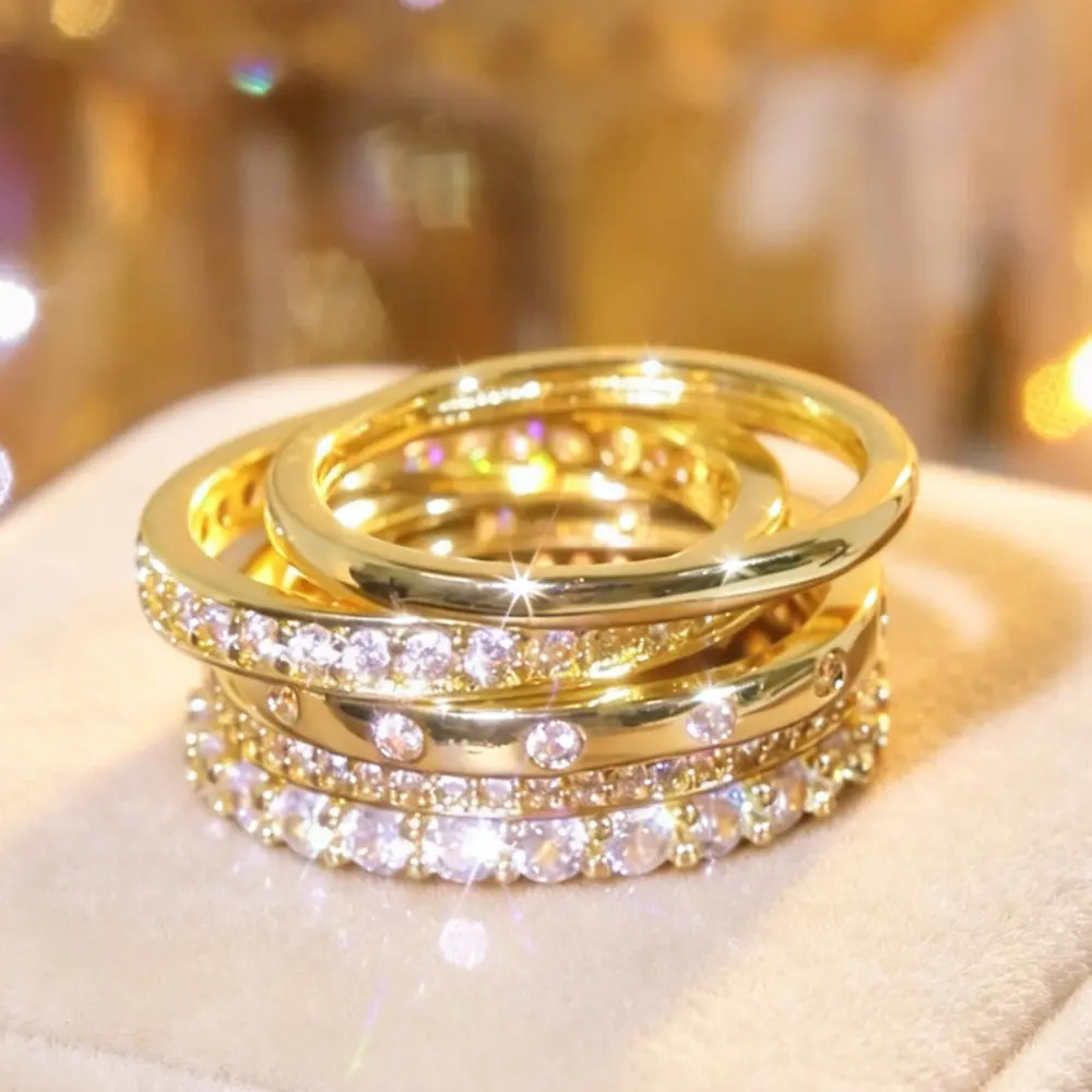 Obsessed 5-in-1 Stackable Ring Set, Promise Rings for GF, Mix & Match Half Eternity & Plain Bands, Bridal Stacking Jewelry, Proposal Valentine’s Gift for Her