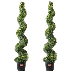 VEVOR Artificial Boxwood Topiary Tree, 60 inch Tall (2 Pieces), Spiral Faux Topiary Trees, Faux Plant w/ Extra Leaves Pot Small Decoration, UV Rated Greenery Set for Home Decor Indoor/Outdoor